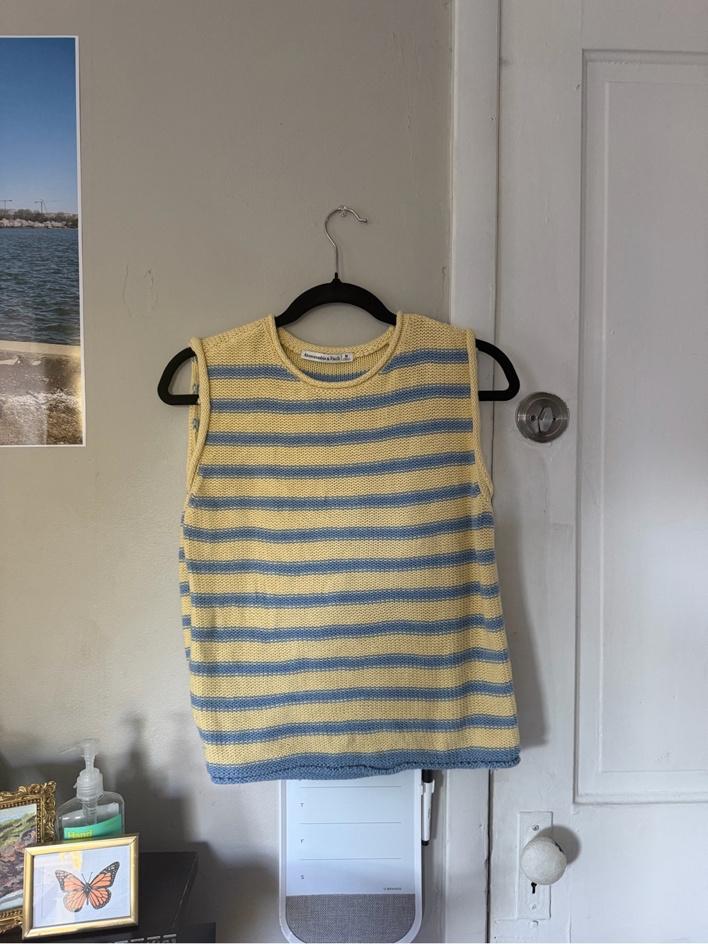 Abercrombie & Fitch Yellow and Light Blue Striped Knit Tank